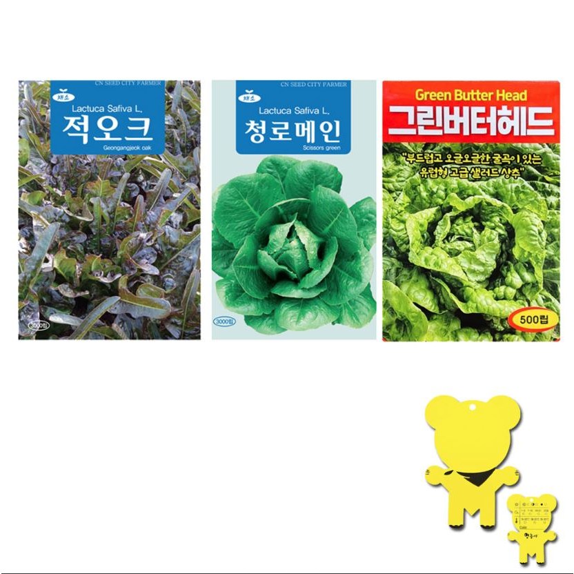 [청농 적오크 + 청농 청로메인 + 버터헤드 + 곰돌이라벨 3개] 영농사 사계절 상추씨앗3종세트, 1개 8,500원