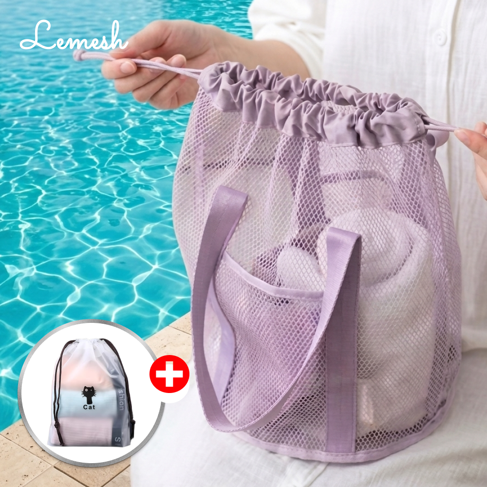 [편리한 끈 조임] 에스픽 르메쉬 물빠지는 목욕 가방 휴대용 샤워백, 원형라벤더 17,000원