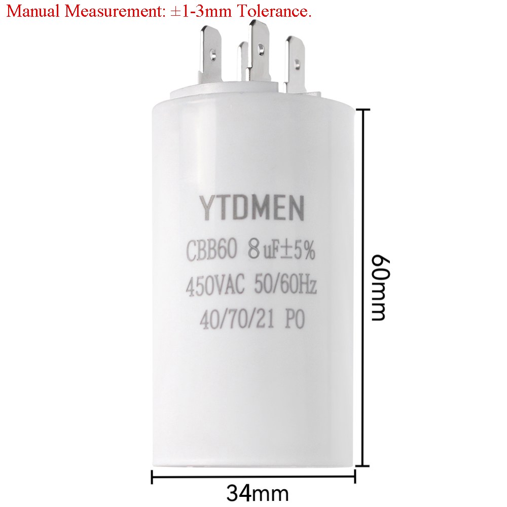 CBB60 시동 커패시터 듀얼 인서트 모터 4핀 AC 450V 교체 모터 구동 커패시터 4UF 5UF 6UF 8UF 12UF 16UF 20UF 60UF 9,500원