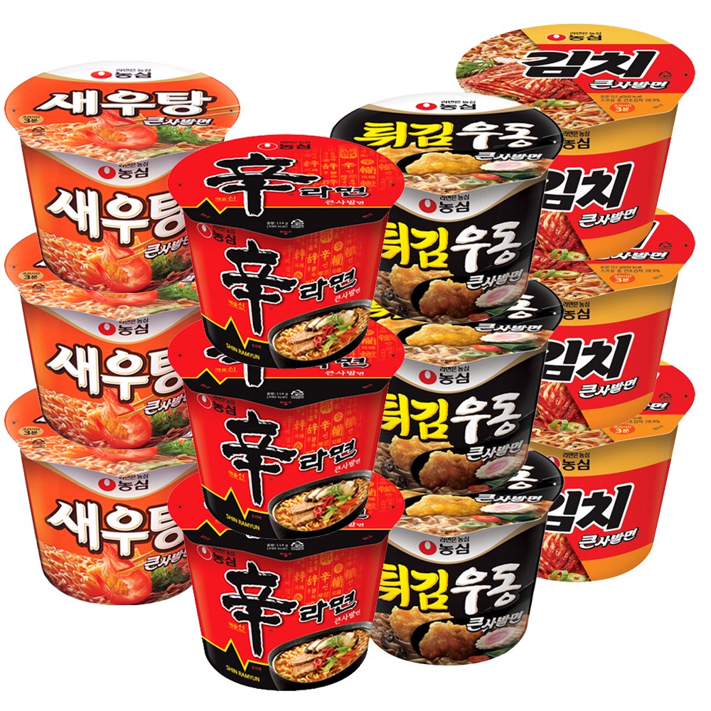 농심 컵라면세트 신라면3+새우탕3+튀김우동3+김치큰사발3+그레잇물티슈(10매), 2세트 40,500원