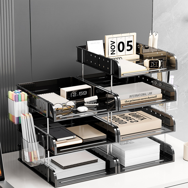 SMILE MORLI 데스크 A4 서류 정리 책상 수납함 세로형 다용도 탁상용 수납 트레이, 블랙3단 22,020원