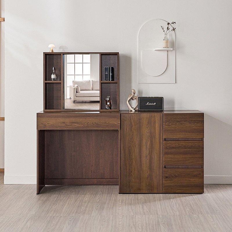 사월의가구 화장대 수납형 콘솔 화장대 세트 (거울포함) 스퀘어 입식 화장대 1도어 서랍장 세트, 월넛브라운(1도어3단서랍장포함) 220,000원