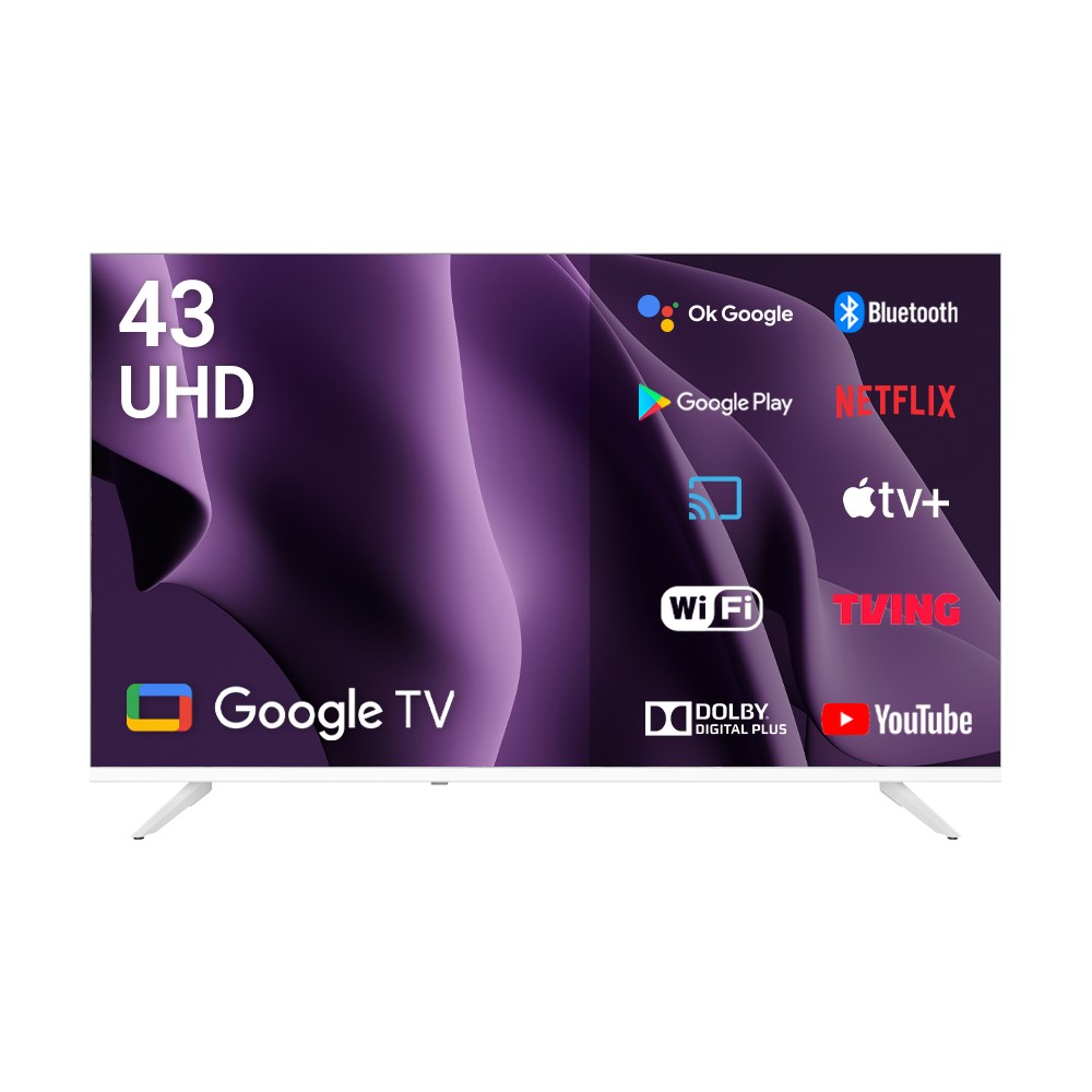 큐빅스 109cm 43인치 4K UHD LED TV 화이트에디션 구글 스마트 티비 안드로이드5.0 에너지1등급 고화질티비, 고객직접설치, 스탠드형, 43 UHD 화이트, 109cm(43인치) 350,000원