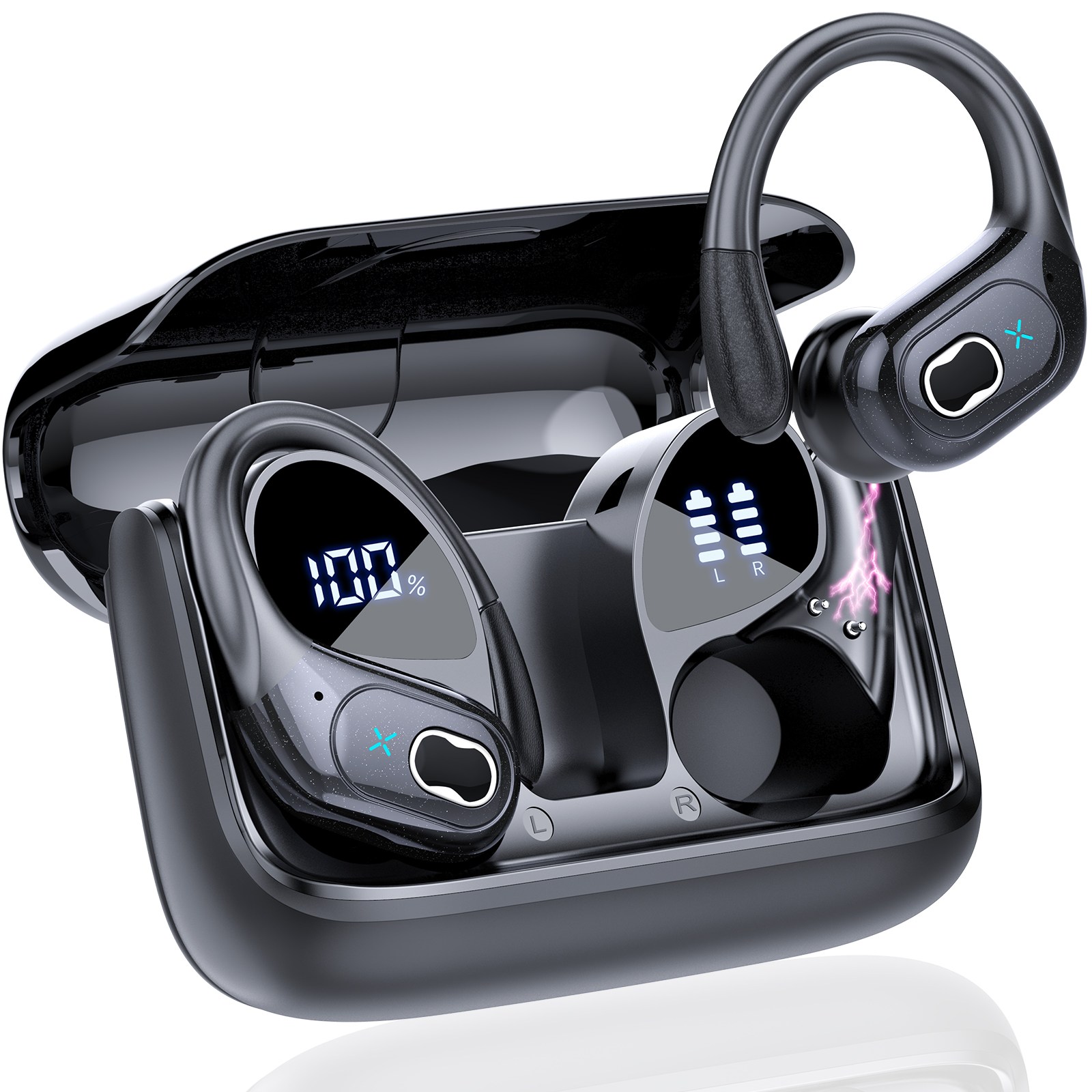 Donerton HD65 블루투스 귀걸이형 이어폰 노이즈 캔슬링 에어팟, 블랙 28,300원