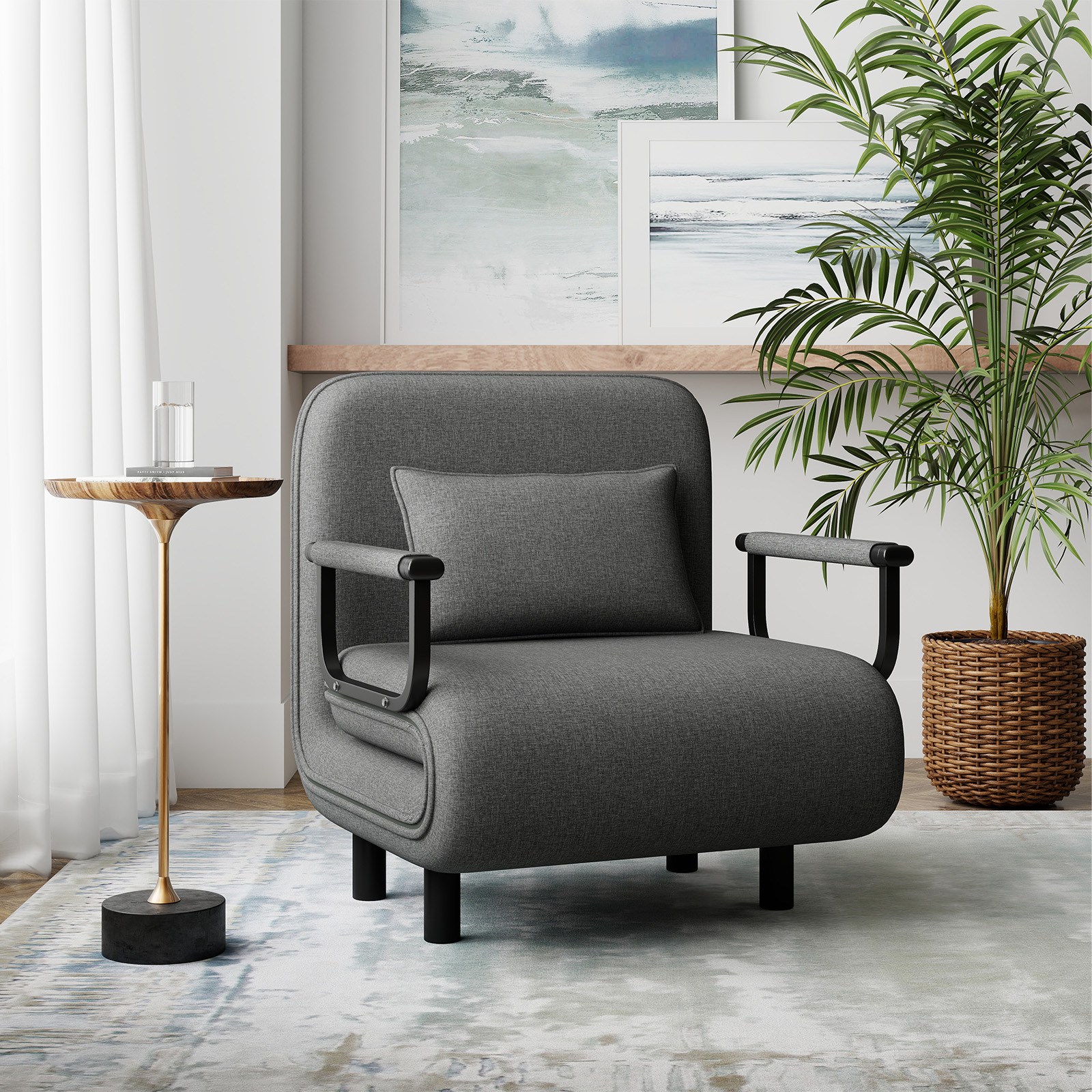 접이식 소파 침대, 1인용 접이식 침대, 바퀴가 달려 있어 가정, 사무실, 점심시간에 사용하기 적합합니다., 회색 90,000원