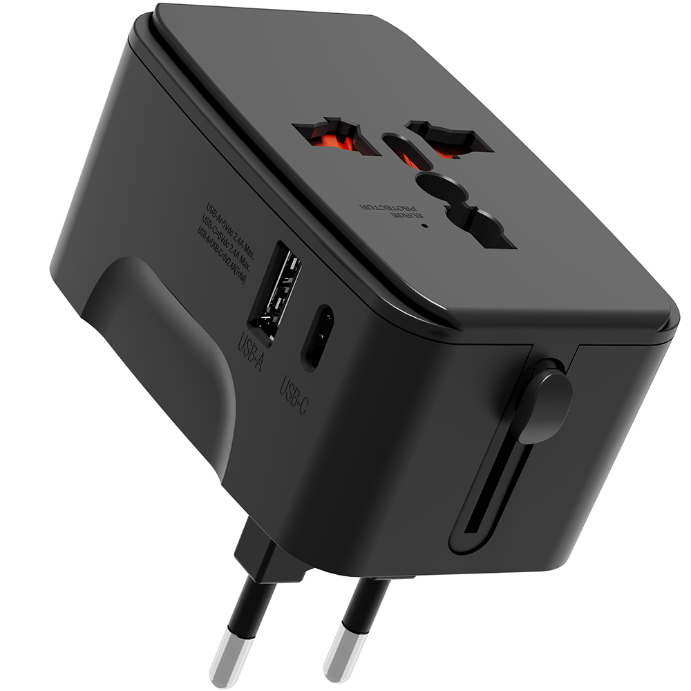 누아트 해외 여행용 멀티 어댑터 2포트 C타입 + USB 포트 블랙, 1개 12,900원