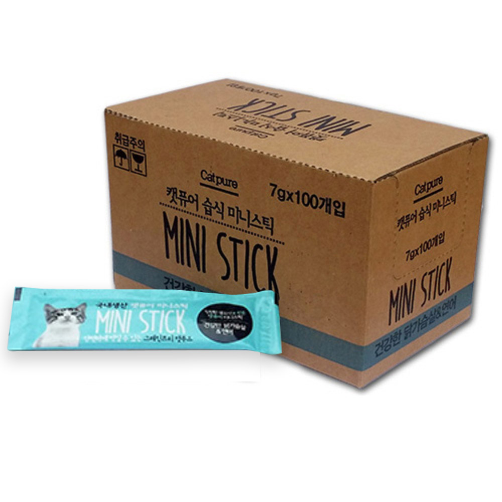 캣퓨어 고양이 미니스틱 간식, 혼합맛(닭가슴살/연어), 7g, 100개 25,000원