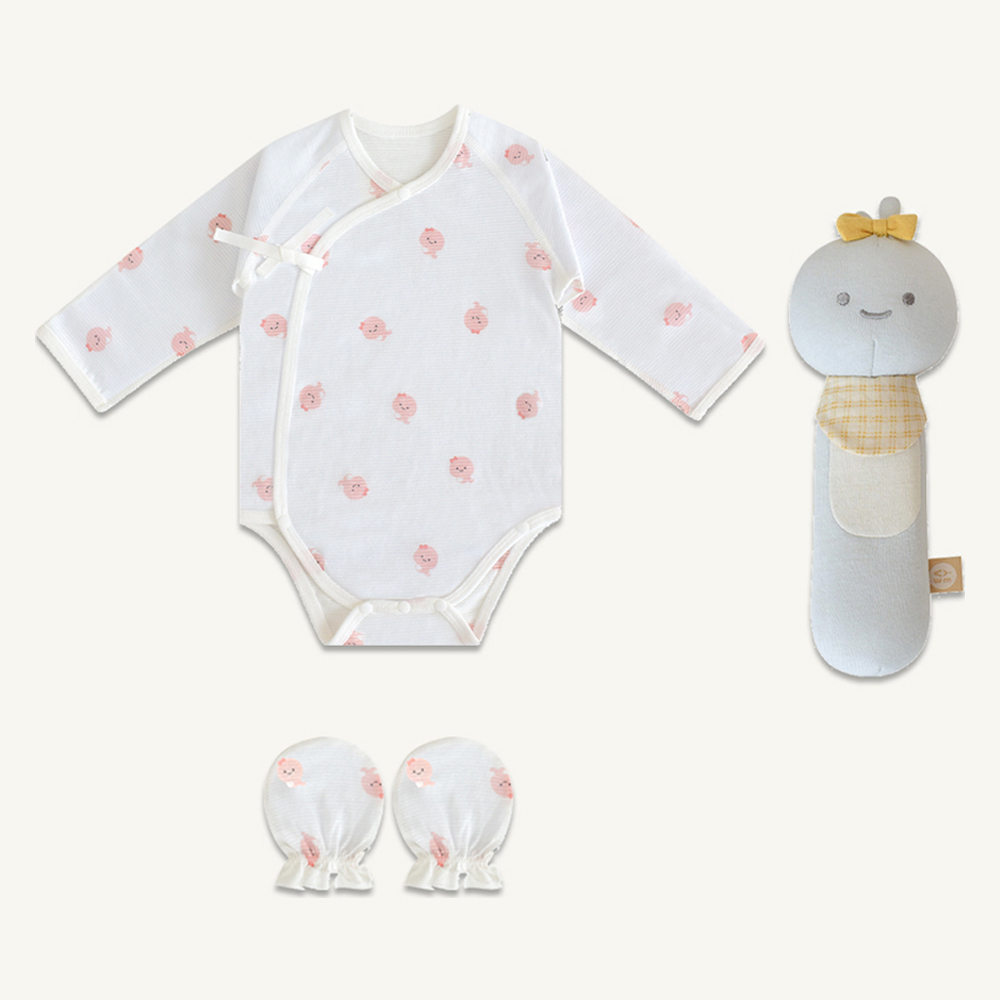 베이비앤아이 신생아용 여름 배냇슈트 + 애착딸랑이 + 손싸개 세트 33,400원