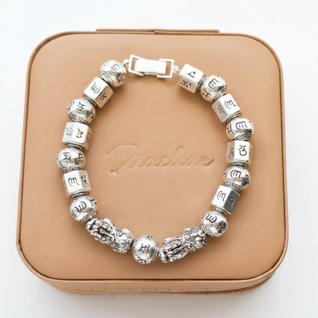 비휴 염주 925 남자 실버 팔찌 은팔찌 옴마니반메훔 추가육각 268,000원