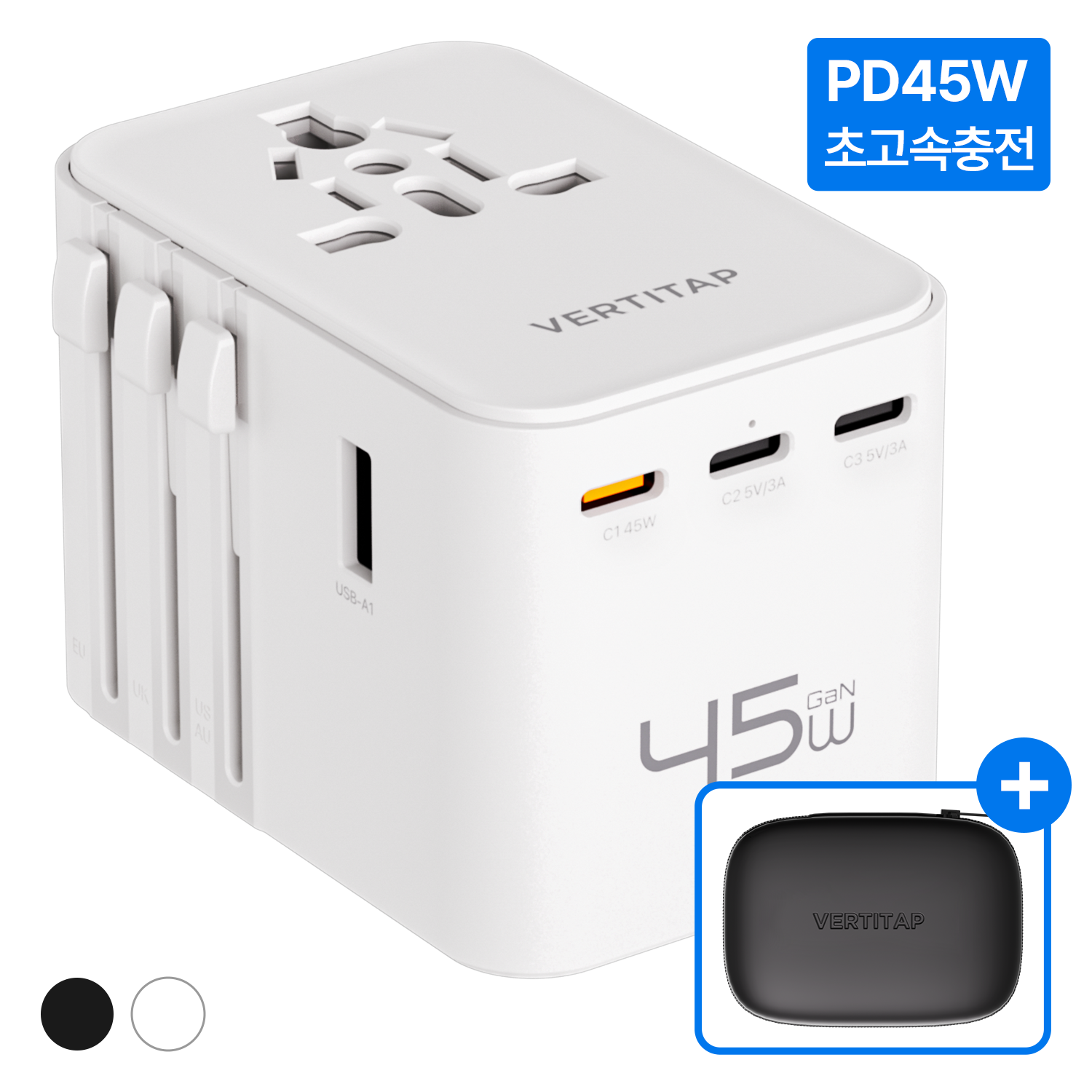 버티탭 트레블러 에어 PD 45W 멀티 어댑터 해외 전세계 여행용 멀티탭 usb 콘센트 플러그 돼지코 일본 베트남 중국 홍콩 태국 대만 필리핀 미국 유럽, 1개, 화이트 19,900원