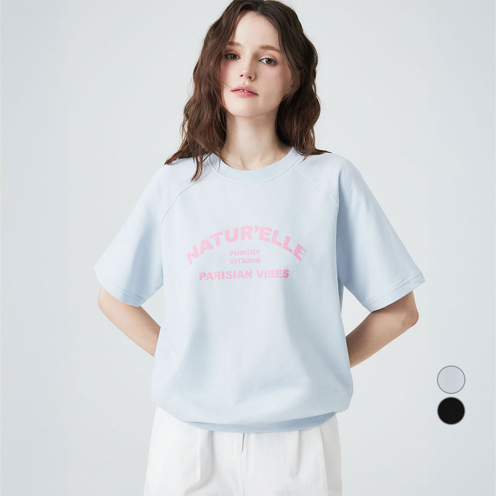 ELLEPARIS 여성용 레터링 프린트 라그란 소매 반팔 스웻셔츠 12,900원