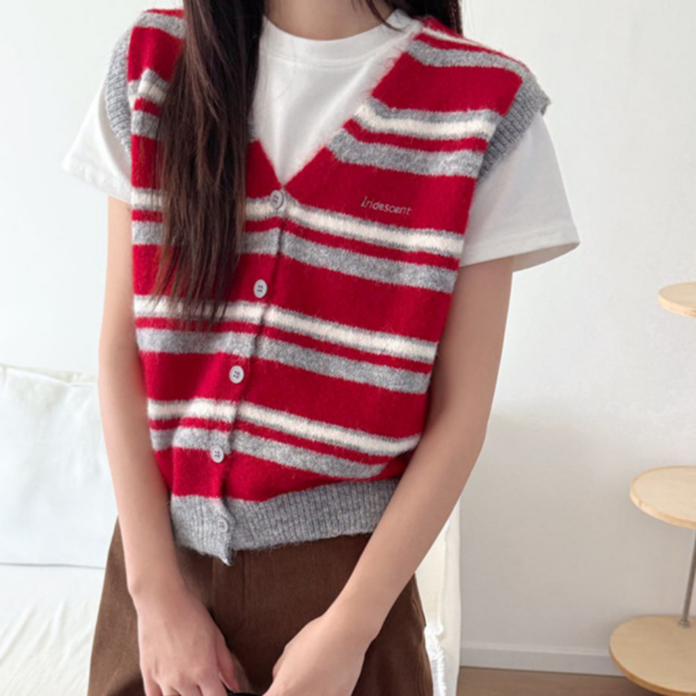 노나네 스트라이프 니트조끼 v넥 니트 가을 겨울 필수템 24,000원