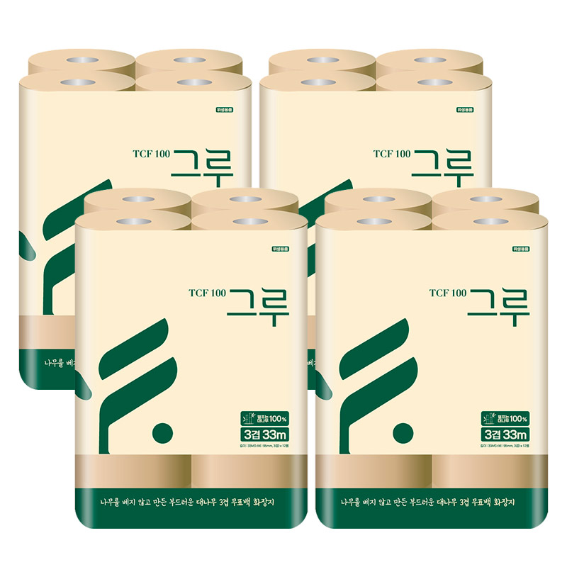 [삼정펄프] 그루 대나무 천연펄프 무표백 화장지 3겹 33M 12롤x4팩 39,800원