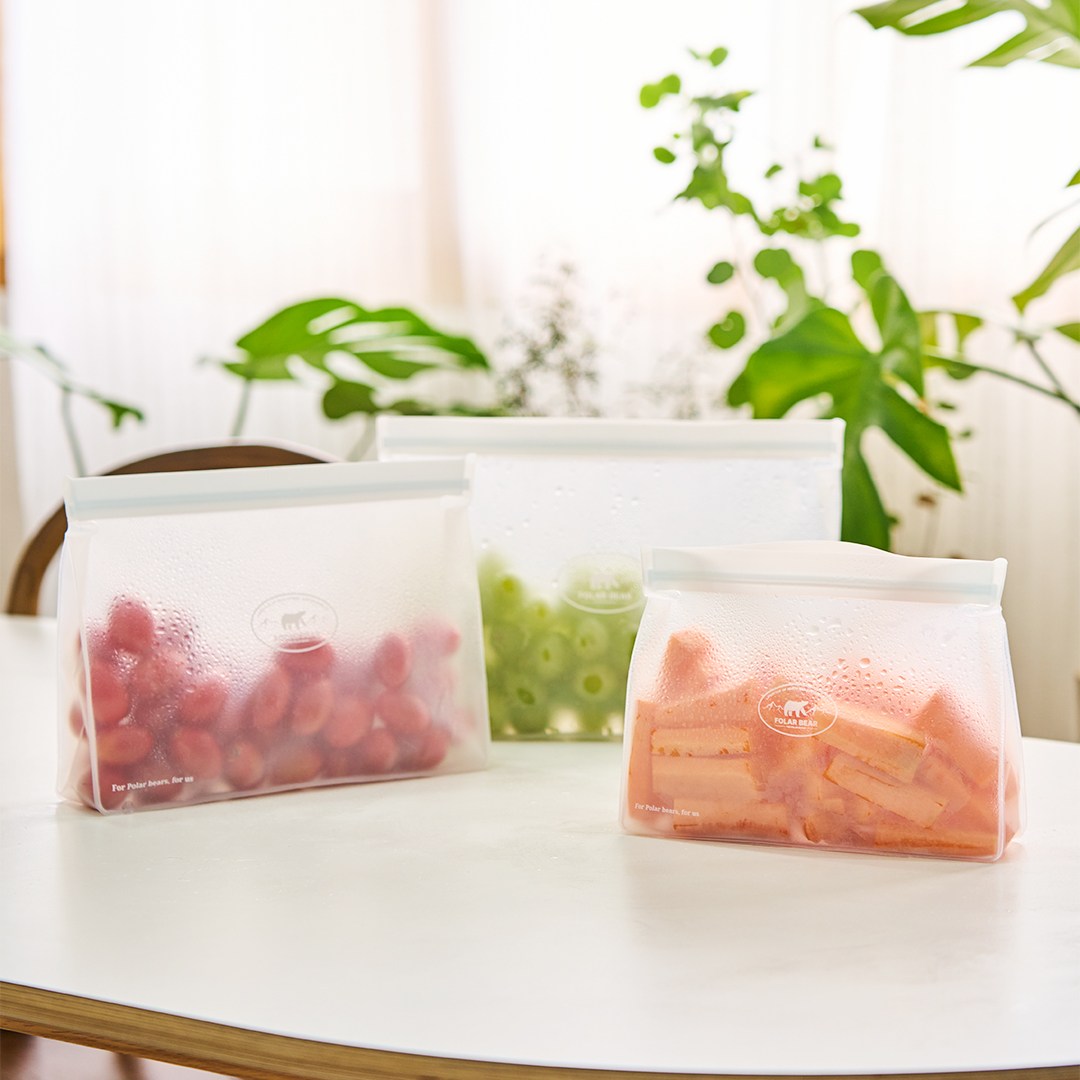 폴라베어 이중지퍼 완벽밀폐 다회용 실리콘 지퍼백 3종 세트 13,900원