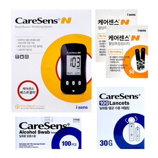 아이센스 케어센스N 혈당시험지 100매+측정기+침100+솜100매 SET 39,000원