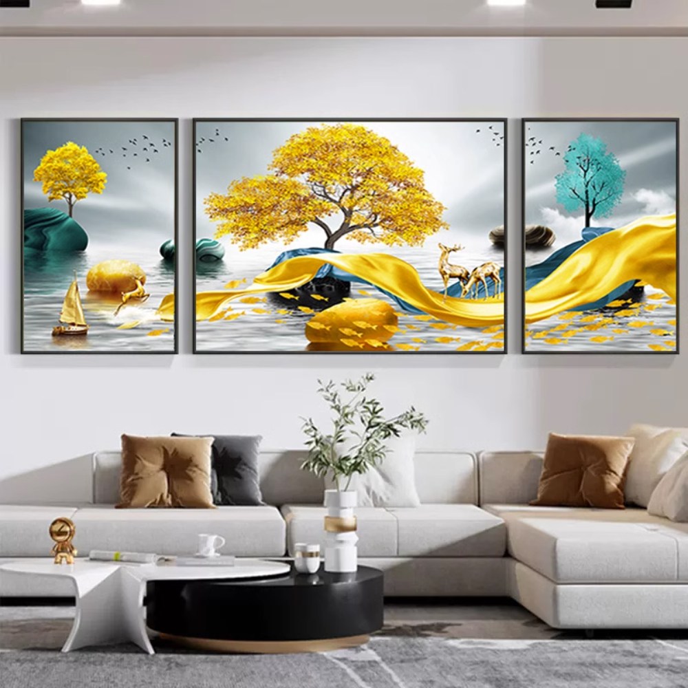 럭셔리 고급 AB비즈 보석십자수 3단 대형 큰 사이즈 재물을 부르는 황금 금전수 (사이즈10종)+행운십자수 거실 스티치 수제 풍수 인테리어 십자수 거실 침실 인테리어 캔버스 형액자 38,000원