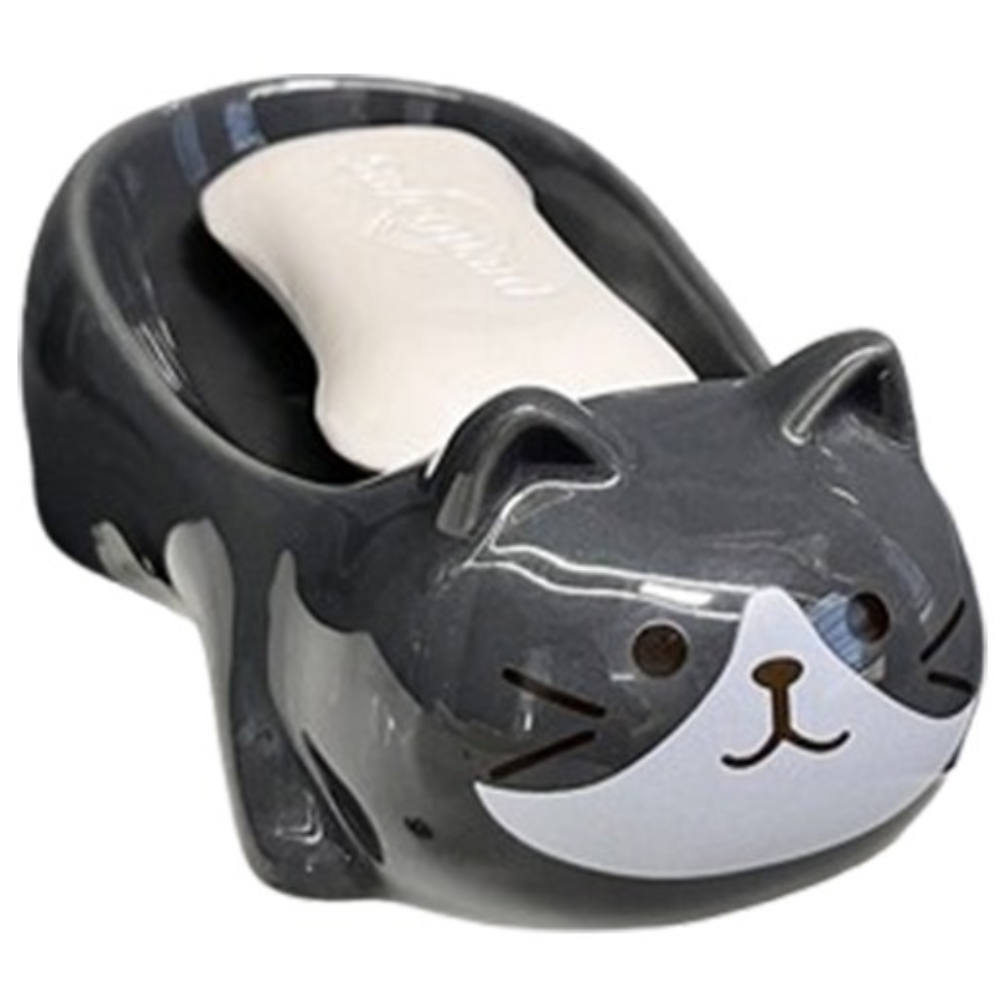 다온느루 삼색 고양이 비누 물빠짐 받침대, 1개, 까망냥 비누 받침대 14,800원