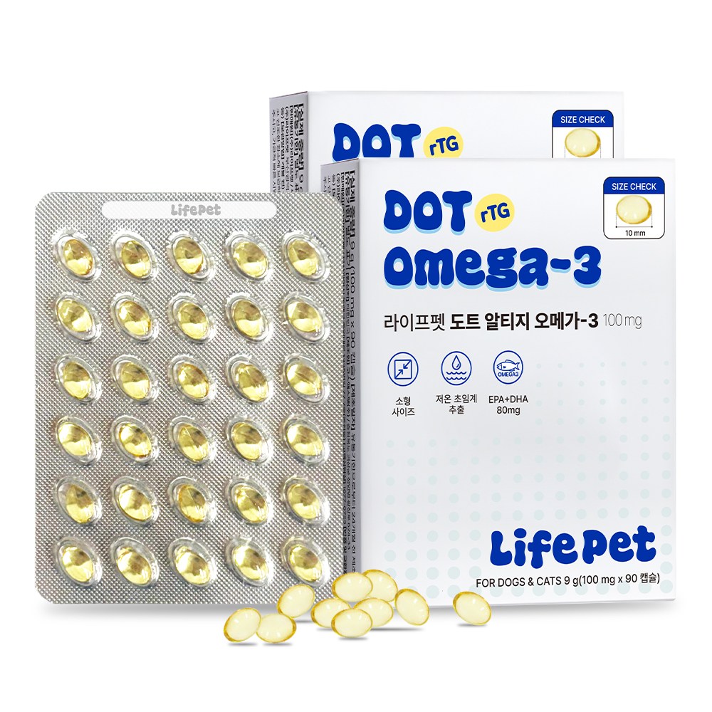 라이프펫 강아지 고양이 고함량 알티지 오메가3 100mg 영양제 rTG 순도80% 초임계 울트라 90캡슐, 2개, 오메가3, 90회분 61,900원