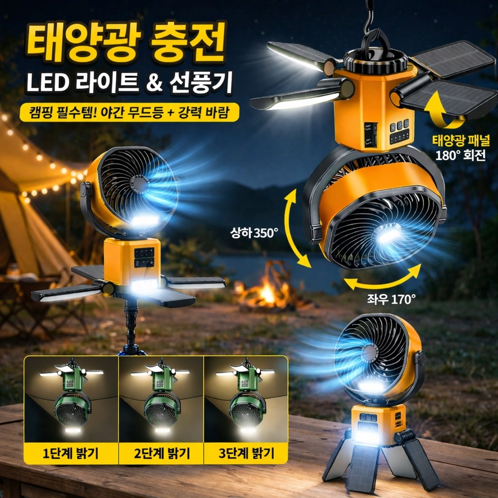 태양열 충전기 캠핑 선풍기 휴대용 태양광 무선 보조배터리 써큘레이터 미니 탁상용 서큘레이터, 1개, B. 태양광 충전 옐로우 80,000원