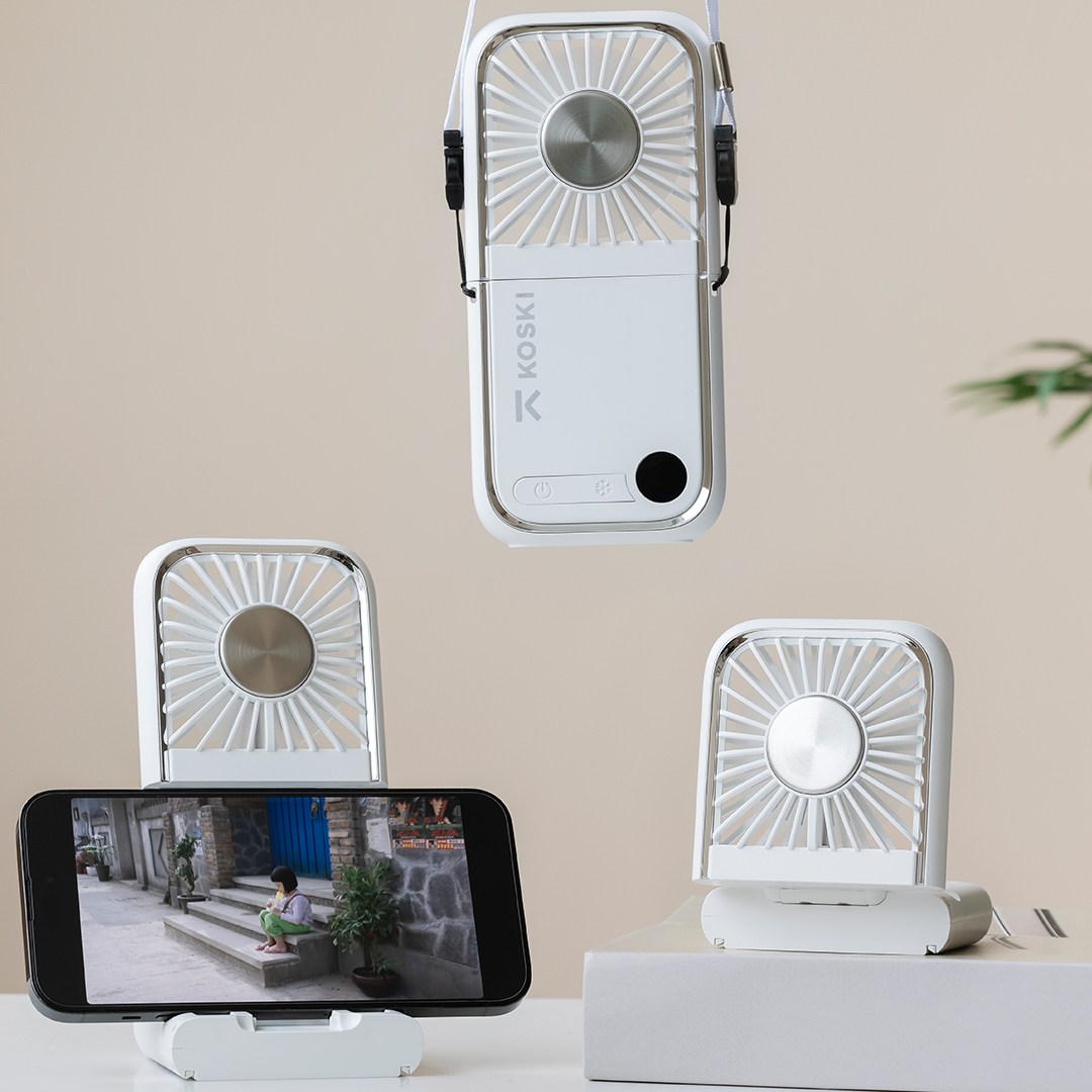 코스키 휴대용 접이식 미니 탁상용 목걸이 급속냉각 손선풍기 F30 Ultra 보조배터리5050mAh, 화이트 34,140원
