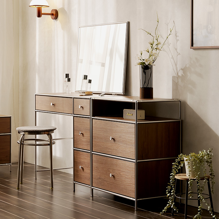 헤이몰리 헤이즈 870 서랍 화장대 + 600 선반 서랍장 + 사각거울 세트 방문설치, 트루월넛 747,000원