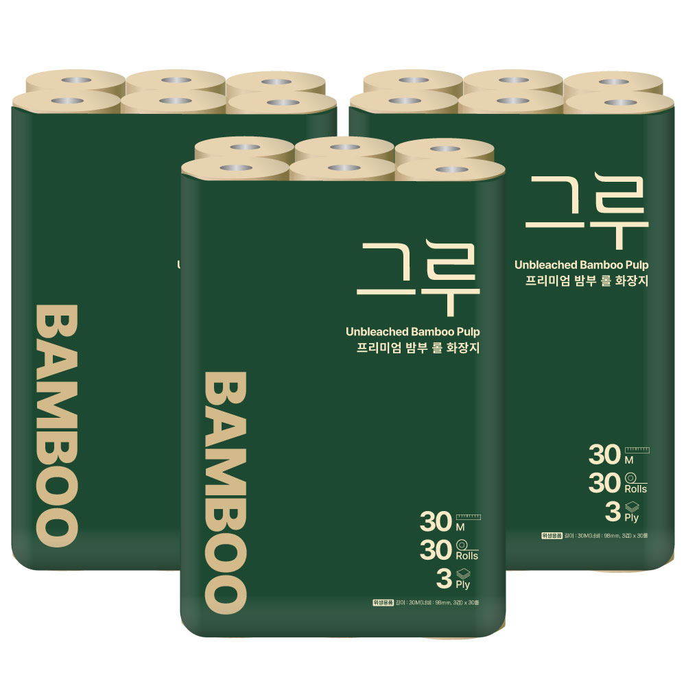 삼정펄프 그루 프리미엄 밤부 천연펄프 3겹화장지 30M 30롤 3팩 49,800원
