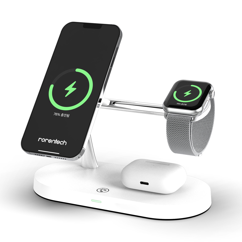 로랜텍 아이폰 애플워치 에어팟 맥세이프 고속 무선충전기, 화이트, 1개 19,900원