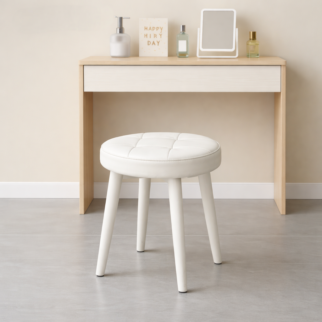 솜솜스퀘어 편안한 PU가죽 쿠션 화장대 원형 스툴 의자, 1개, 오프 화이트 27,000원