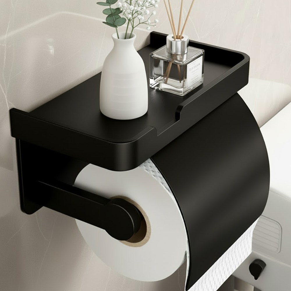 위드웰랩 무타공 선반형 화장지 휴지걸이, 1개, 커버형 블랙 14,900원
