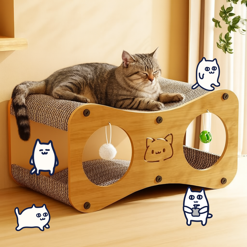 드리피 고양이 숨숨집 하우스 터널형 스크래쳐 장난감, 1개, 우드 24,300원