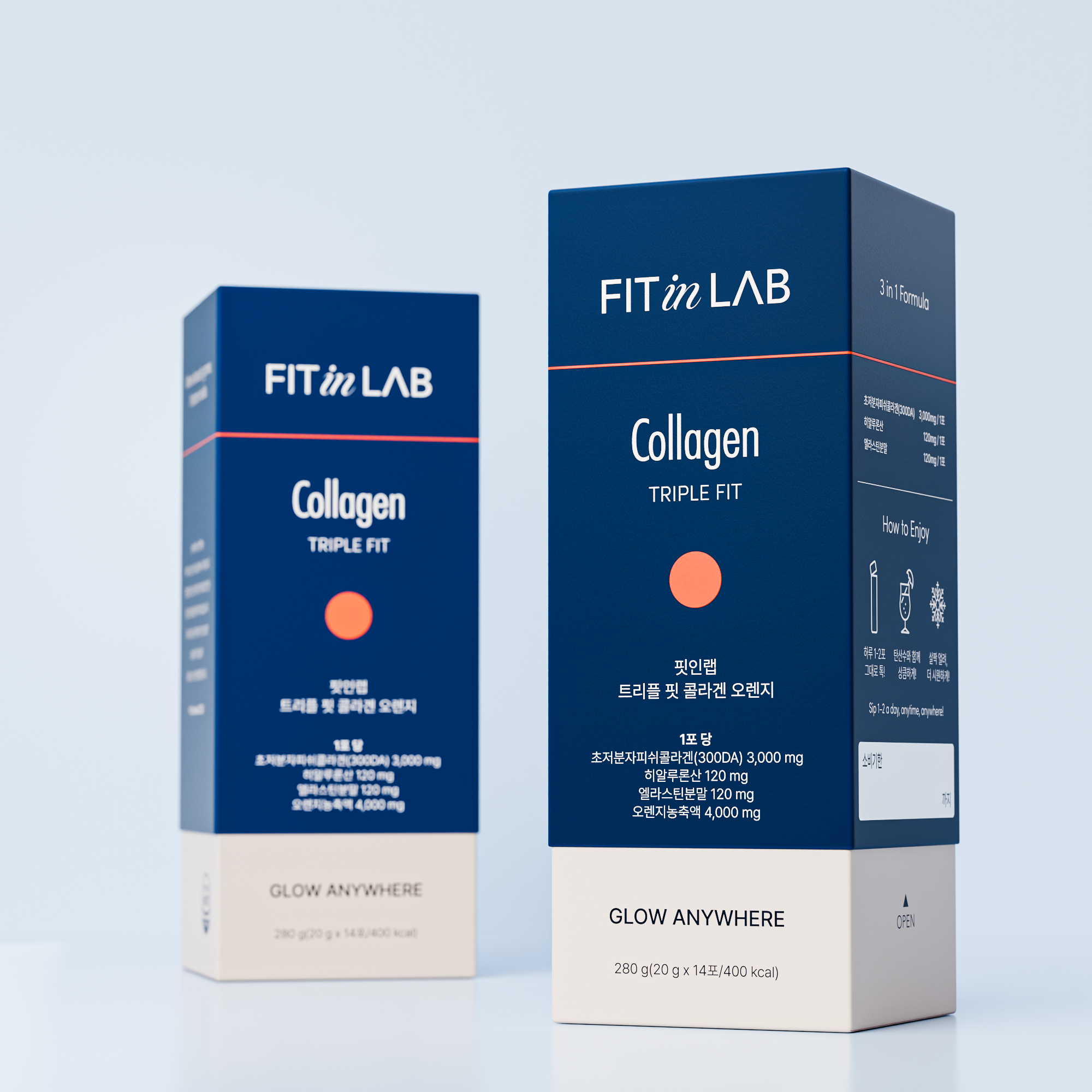 핏인랩 트리플 핏 콜라겐 오렌지 액상 300달톤 초저분자 피쉬 콜라겐 3000mg 엘라스틴 히알루론산 14포, 2개, 14회분 49,510원