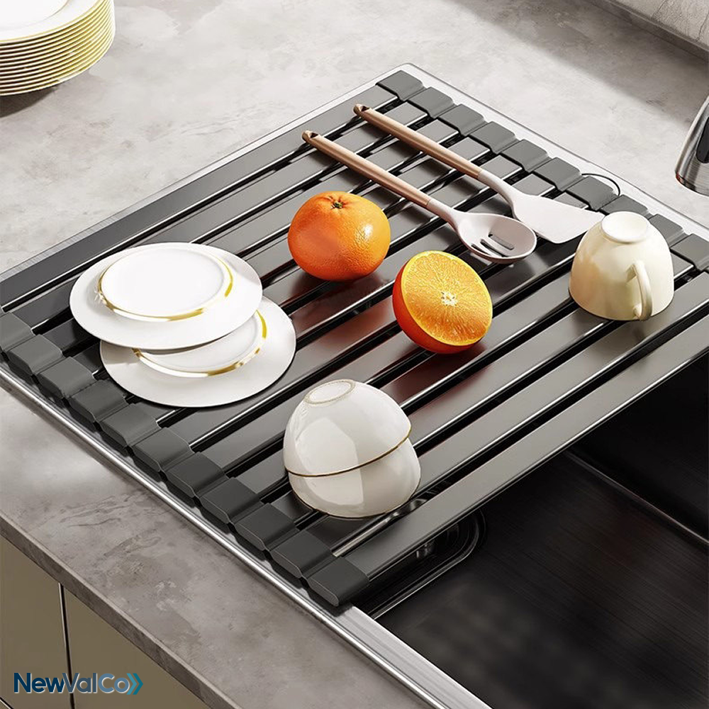 뉴밸코 항공 알루미늄 싱크대 롤매트 프리미엄 접이식 주방 건조대, 1개, 메탈그레이 25,500원