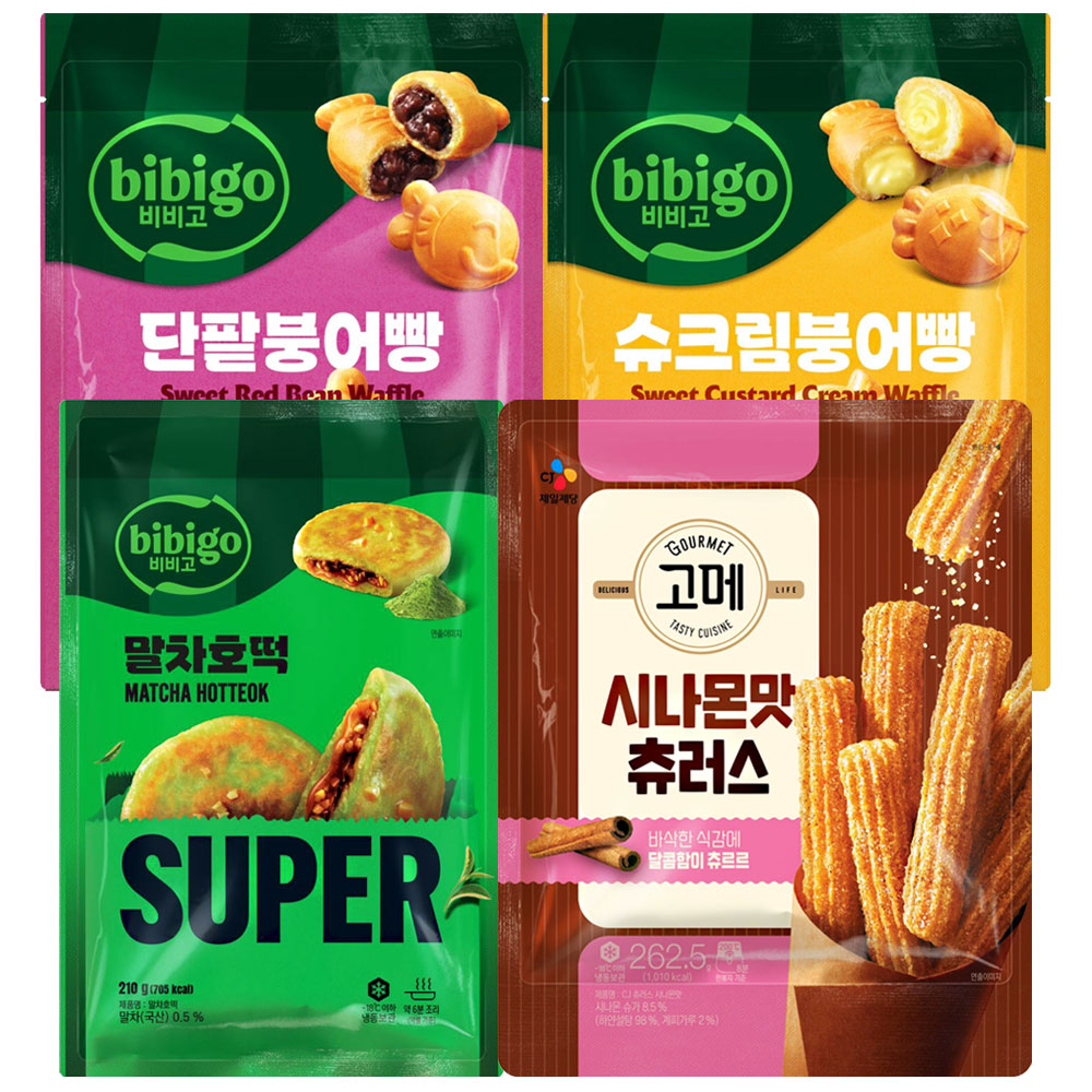 CJ 단팥붕어빵+슈크림붕어빵+말차호떡+시나몬맛 츄러스, 1세트 24,900원