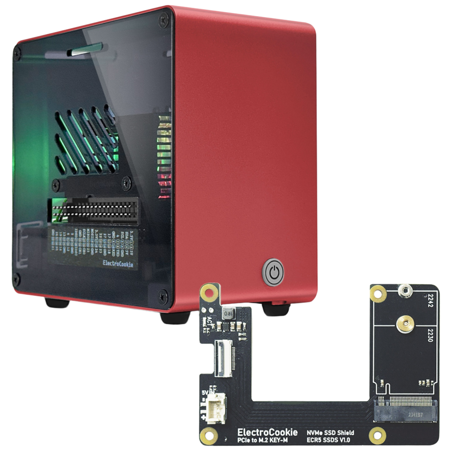 라즈베리파이5 미니타워 알루미늄 방열 케이스 [DT/ Red] + M.2 NVMe SSD 쉴드[ECR5 SSDS] 38,900원