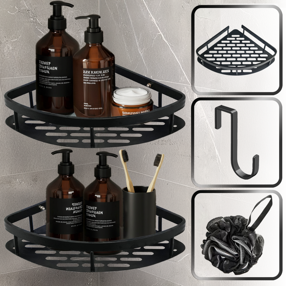 아모딕 무타공 2단 욕실 선반 튼튼한 코너형 물빠짐 수납 정리대, 미드나이트 블랙, 1세트 19,800원