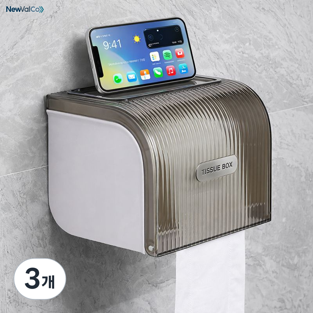 뉴밸코 무타공 욕실 방수 휴지걸이 화장지 케이스 선반형, 3개, 클라우드 그레이 47,700원