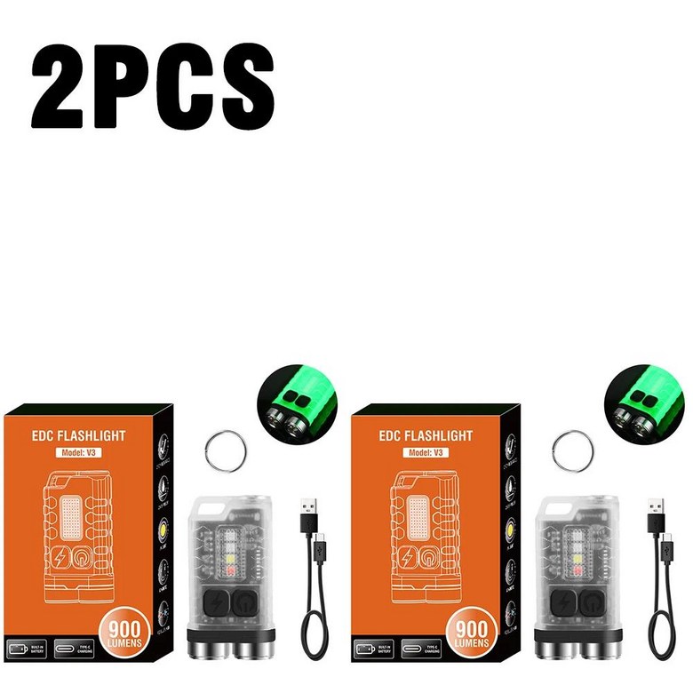 V3 EDC 손전등 열쇠고리 조명 900 루멘 손으로 작동하는 휴대용 초강력 C타입 USB 충전 포트 응급 작업 캠 24,300원