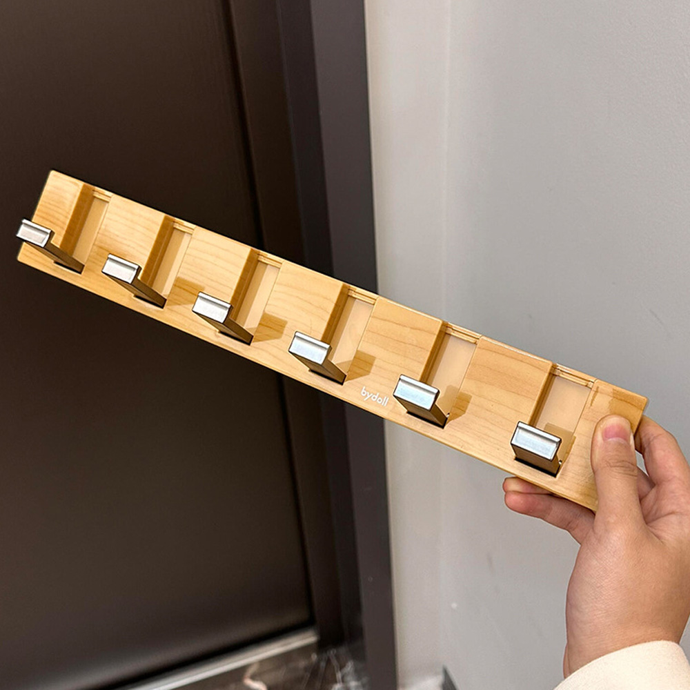 홈바내쓰 강력 접착 다용도 6구 모자 가방 후크걸이, 우드, 1개 13,900원