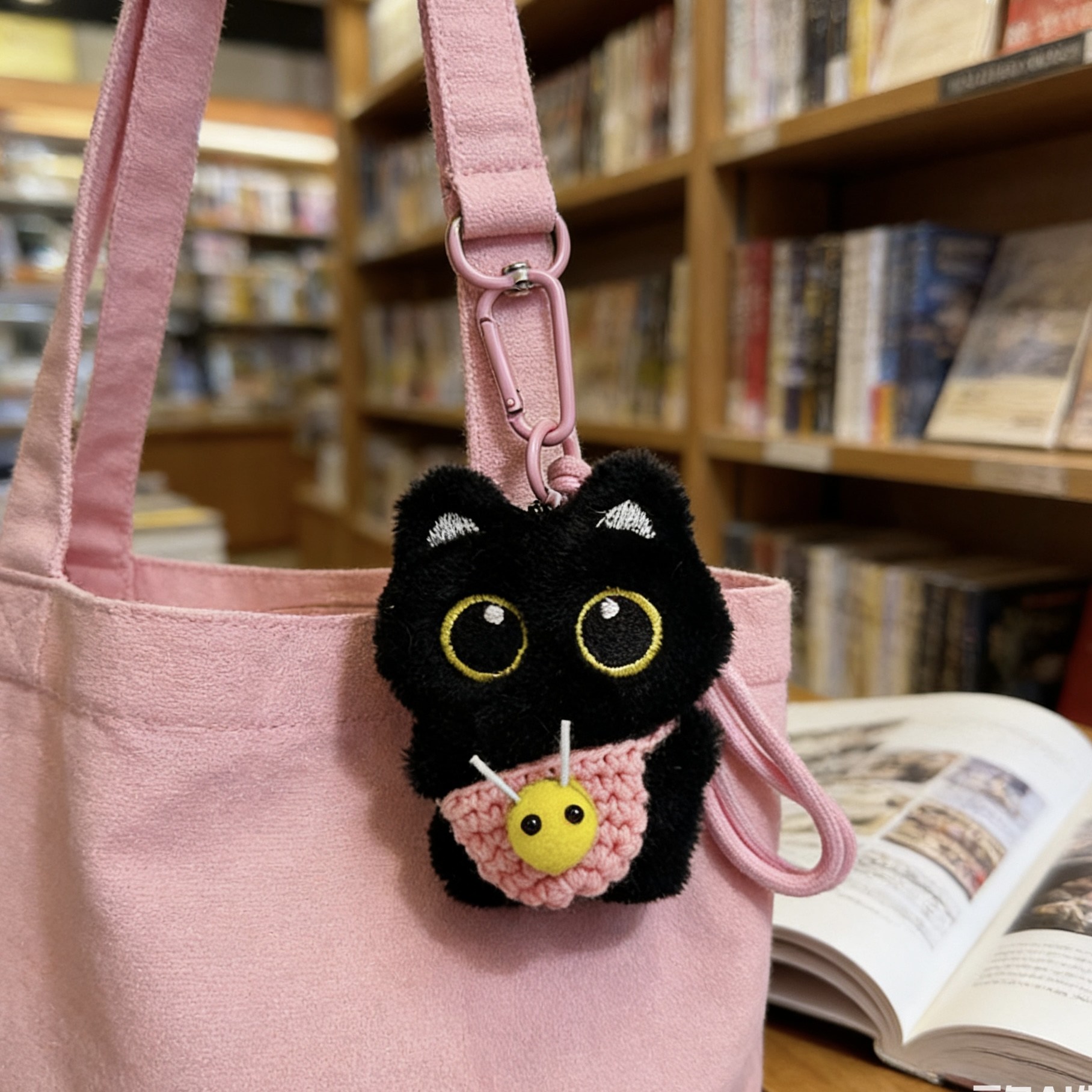 [BLACKCAT] 블랙캣 깜냥 고양이 인형 가방 소품 백참 열쇠고리 키링, 핑크, 1개 9,990원