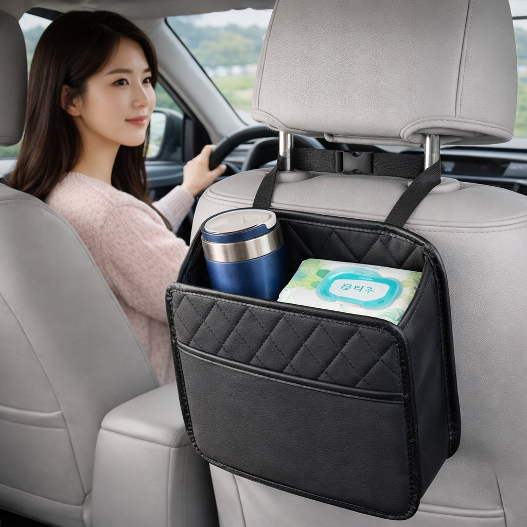 루메르 차량용 뒷좌석 가죽 수납함, 블랙, 1개 10,900원