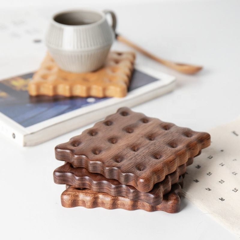 에브리샤인 원목 쿠키 크래커 컵받침 코스터 2+2 세트, 4개, 월넛+우드 18,000원