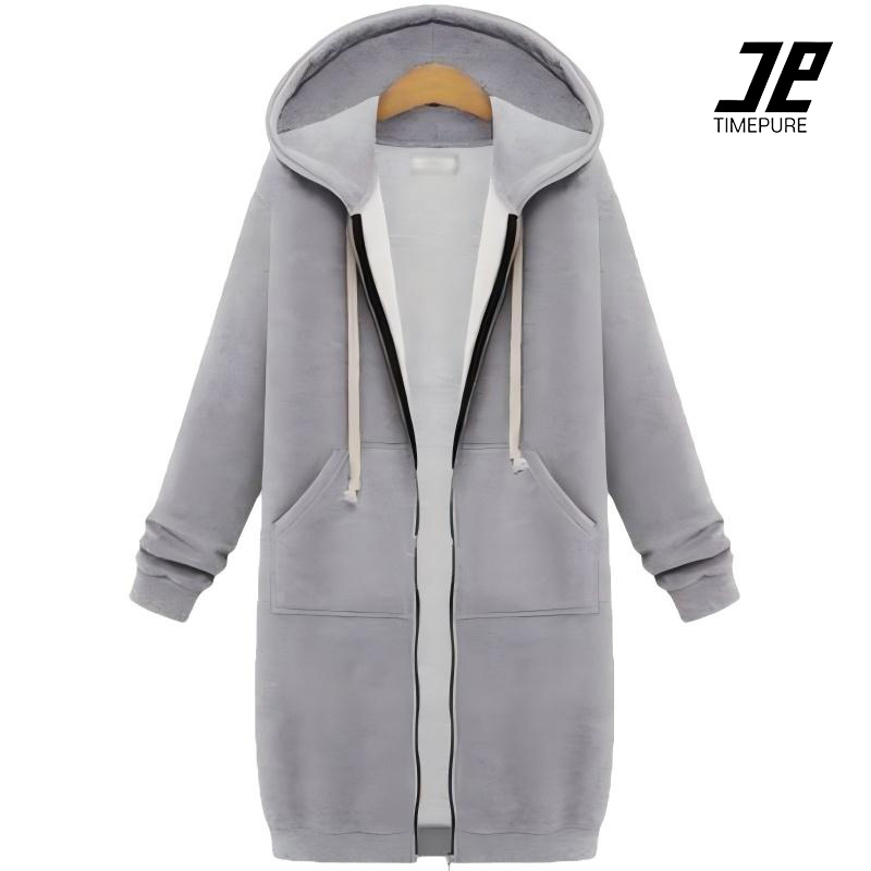 TIMEPURE 봄가을 여성 심플 오버핏 후드 긴팔 미디엄 기장 플리스 롱 후디 집업 롱 자켓 후드 롱 원피스 22,900원