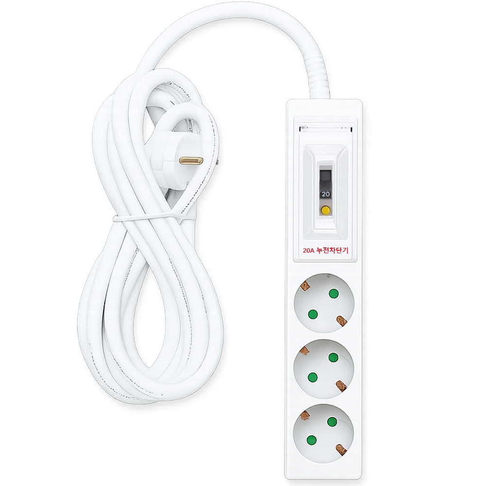 국산 대용량 4000W 3구 누전차단 고용량 멀티탭 대형가전 냉방기 난방기 냉장고 에어컨 전용 콘센트, 1개, 화이트, 3m 19,850원