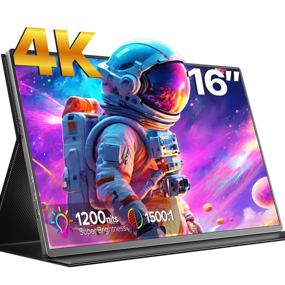 에비크 포터블 모니터 4K UHD 16인치 DEX 1200nit 고휘도 HDR 휴대용 모니터, 블랙-노터치, 40.64cm 289,000원