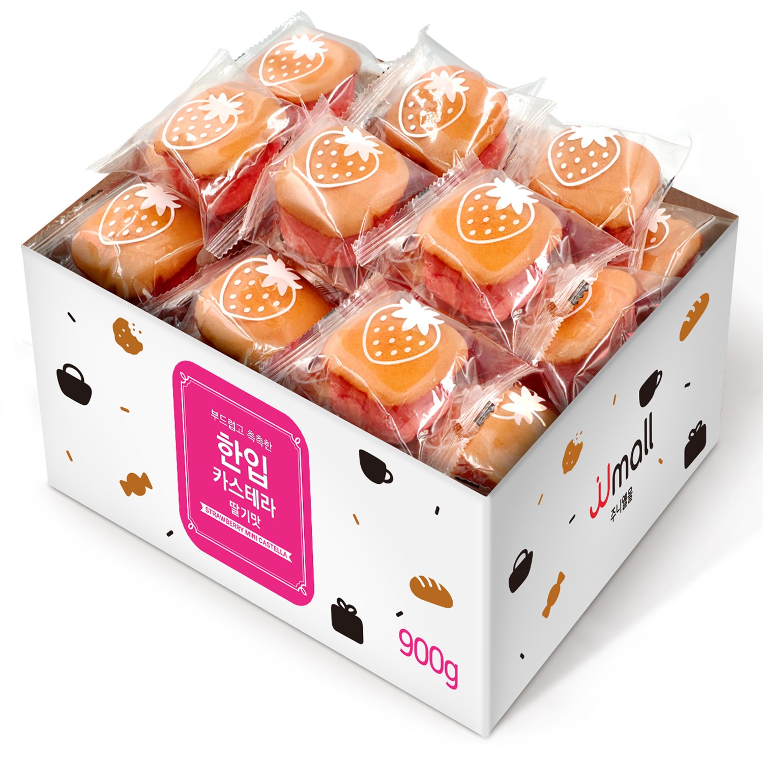 [신상품] 젤리젤리 부드럽고 촉촉한 한입 카스테라 딸기맛, 1박스, 900g 19,900원