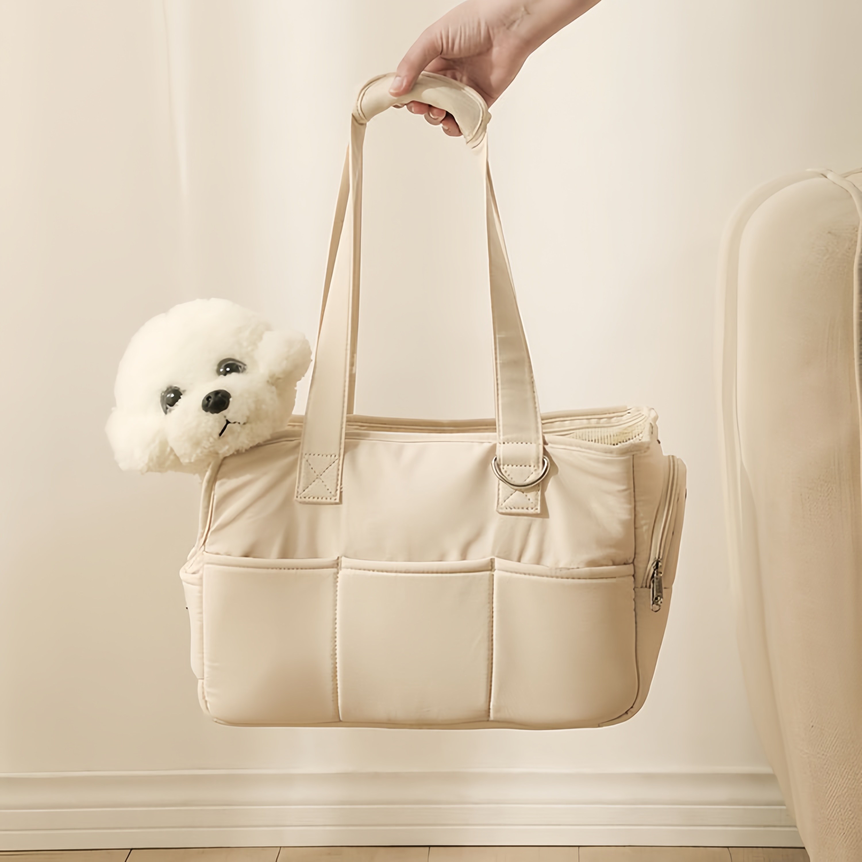 YACOODA 강아지 이동 가방 슬링백 고양이 캐리어 기내용 이동장 통풍 쿠션 포함 포대기 펫숄더백, 1개, 베이지 54,900원