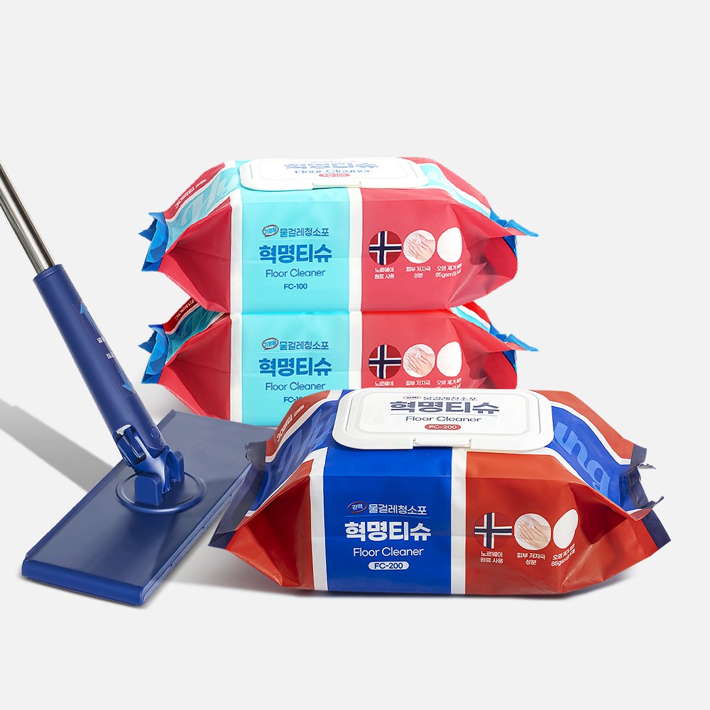 [홈쇼핑 정품] 혁명티슈 물걸레 청소포 + 밀대걸레 세트 가정용 2개 강력 1개 청소물티슈 바닥청소 32,900원