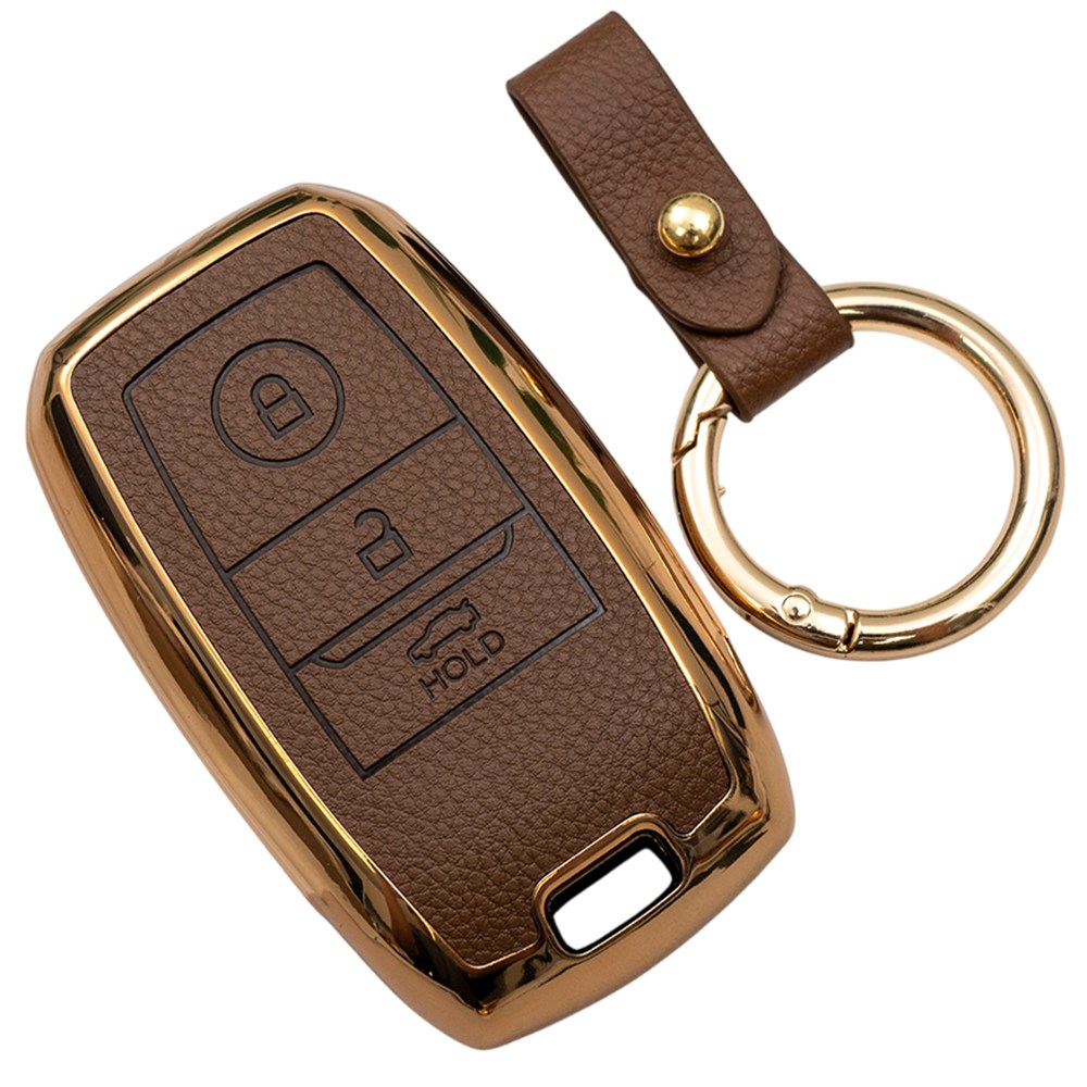 바이어블 기아 올뉴 모닝 레이 K3 호환 TPU 스마트키 가죽 TPU 케이스 키링 차 키홀더, 진브라운, 3버튼 TL30 17,900원