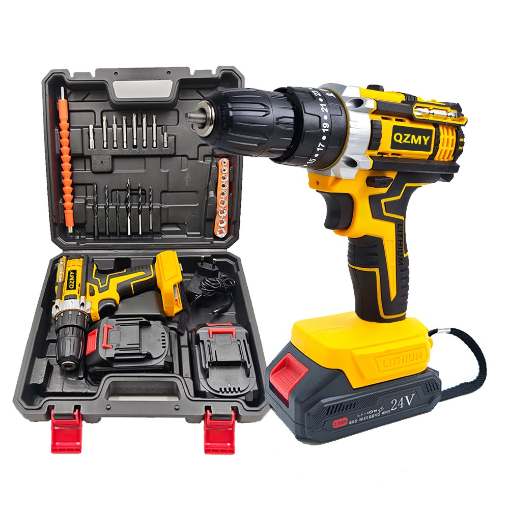 QZMY 24V 무선 전동 드릴 드라이버 고급형 충전 전기 드릴 고급형 베터리 풀세트, 1세트, 본품 + 배터리2개이상 105,900원