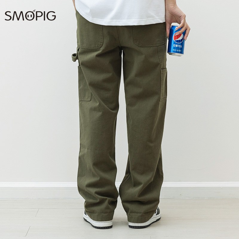 SMOPIG 남자 와이드 팬츠 순면으로 만든 두툼하다 춘추 캐주얼 바지 내마모성카고바지 널찍하다 드리움 29,800원